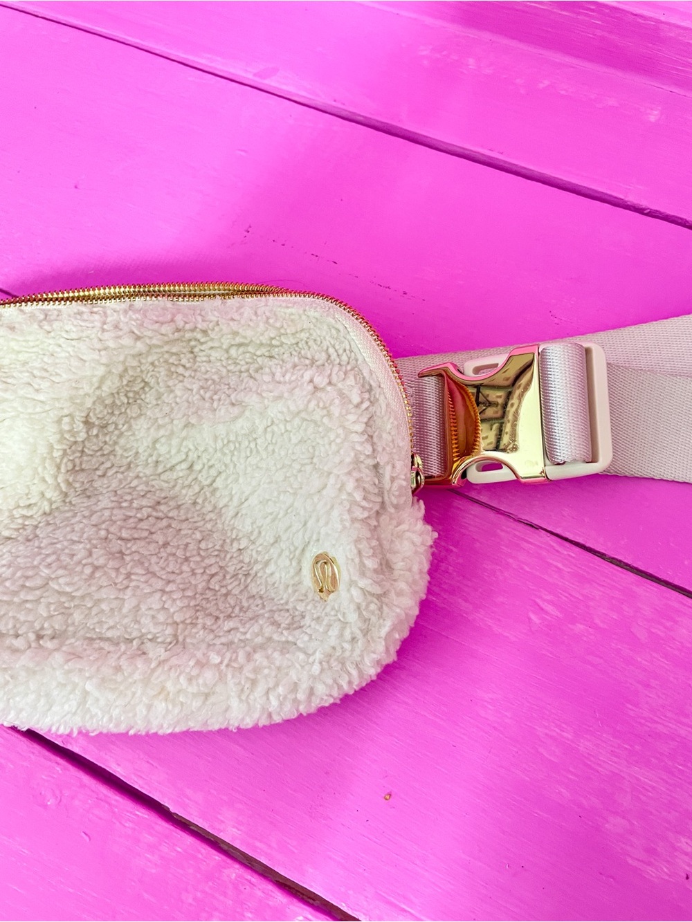 lululemon athletica Cream Sherpa Crossbody Belt Bag with Gold Hardware